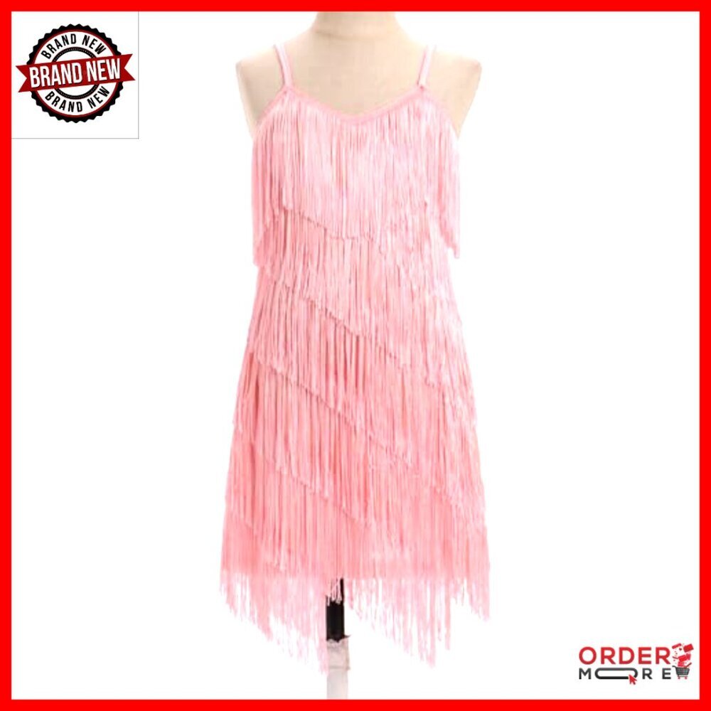 Girls 1920s Flapper Dress with Sequins Tassels Fringe Latin Dance Costume - Picture 3 of 7